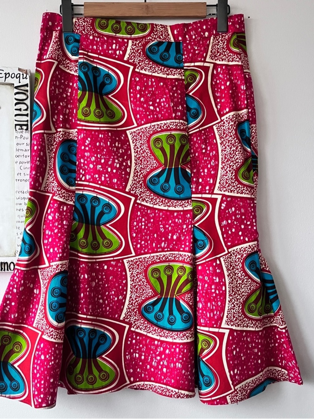 Handmade Bold African Ankara Fuchsia Print Cotton Pencil Trumpet Midi Skirt L/XL - Picture 2 of 6